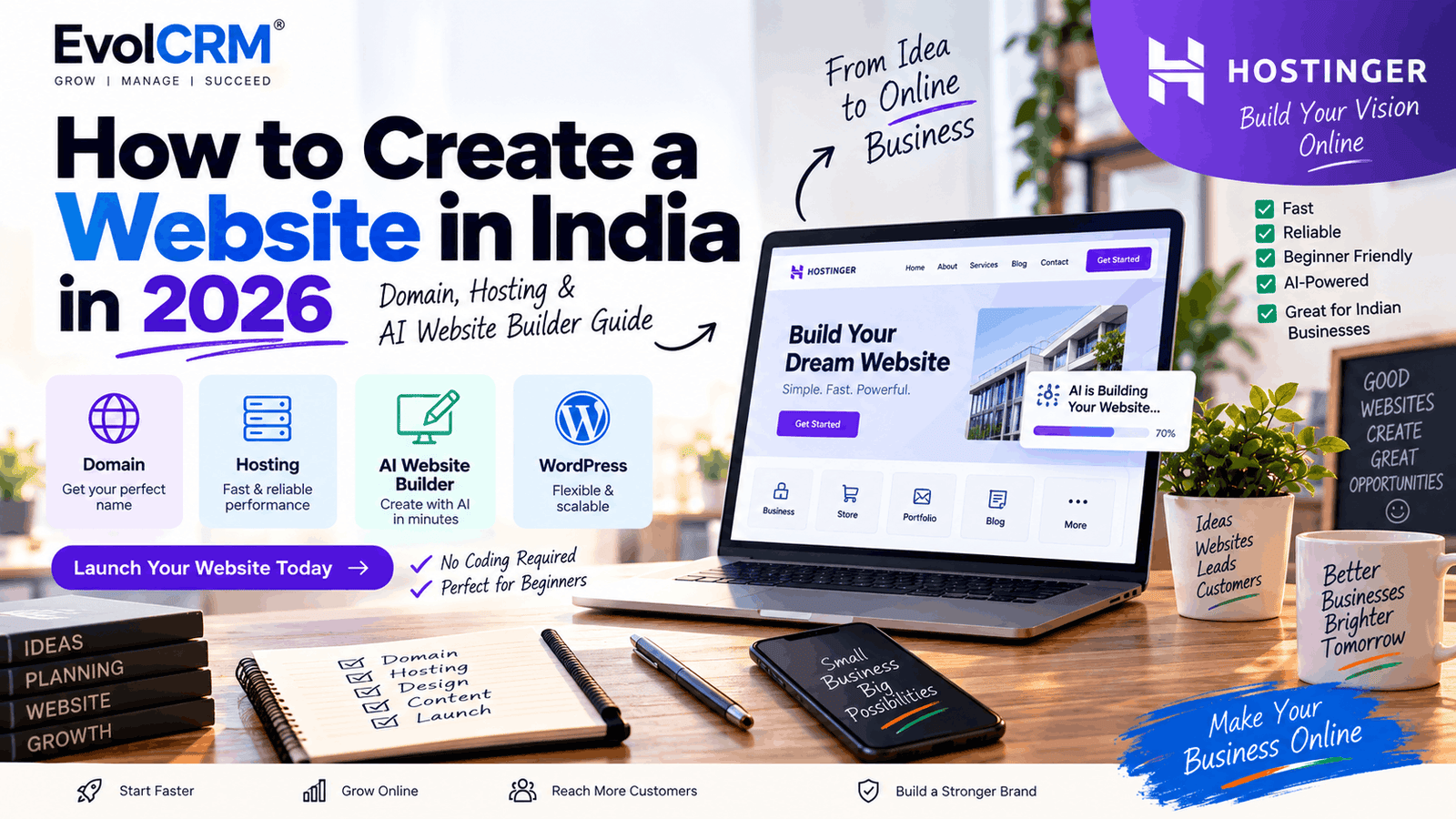 How to Create a Website in India in 2026: Domain, Hosting & AI Website Builder Guide